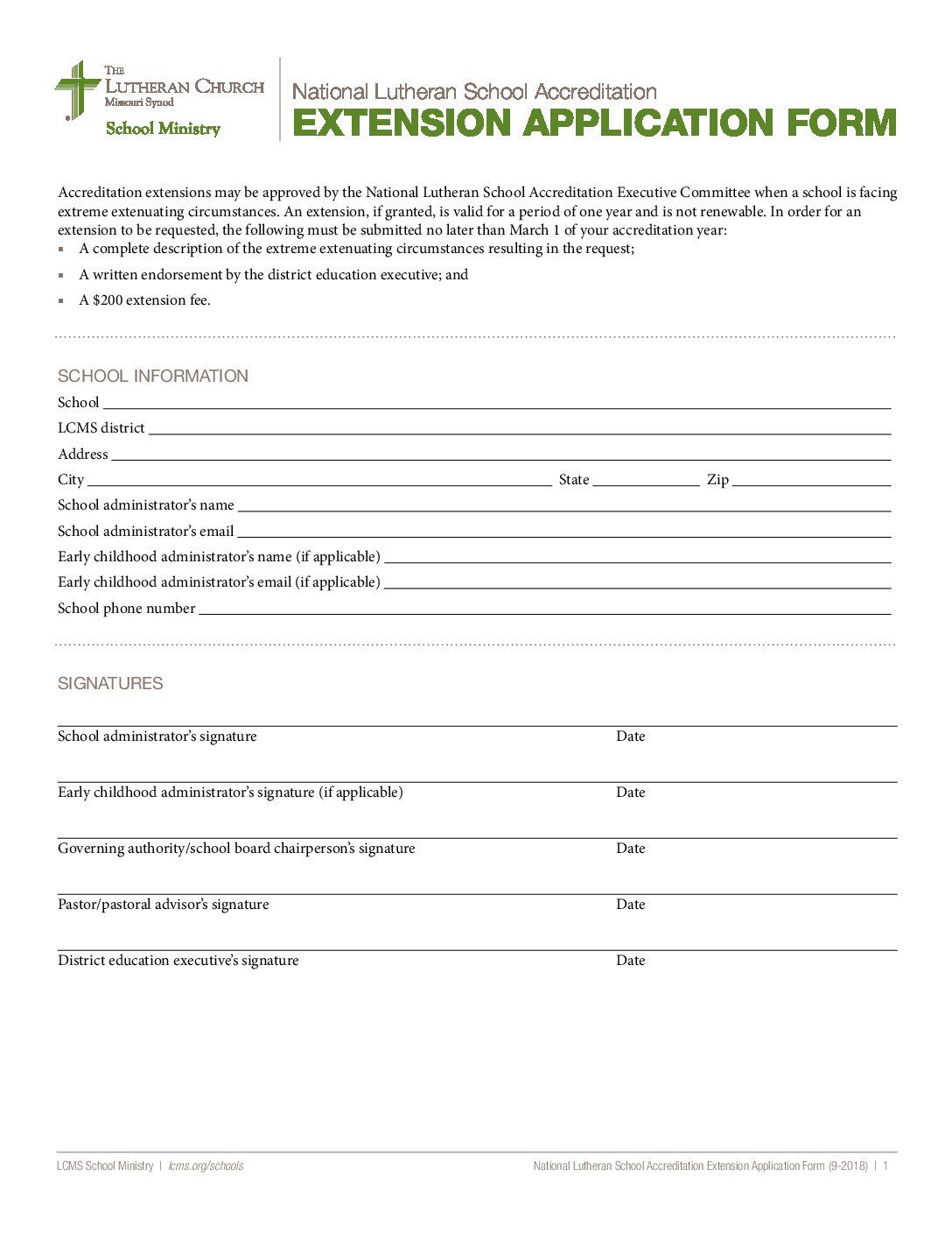 NLSA Extension Application 92018 LuthEd