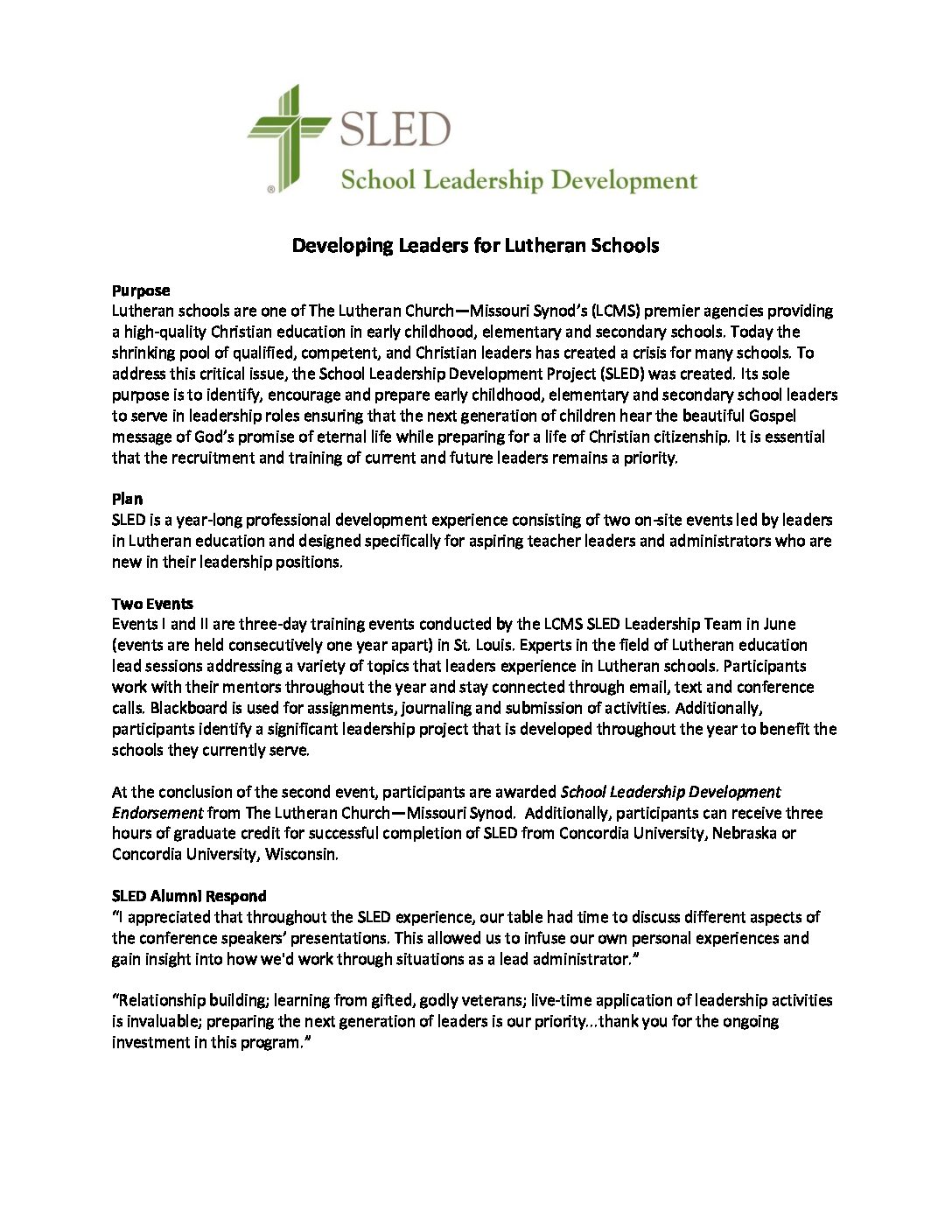 SLED 22 One Sheet Information updated for SLED 22 LuthEd