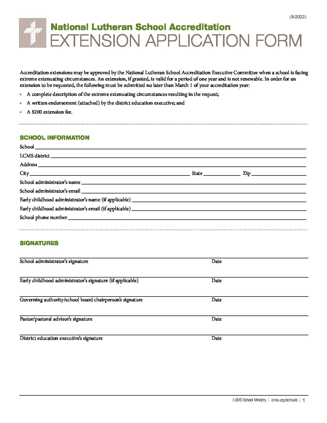 NLSA Extension Application 92022 (Fillable) LuthEd